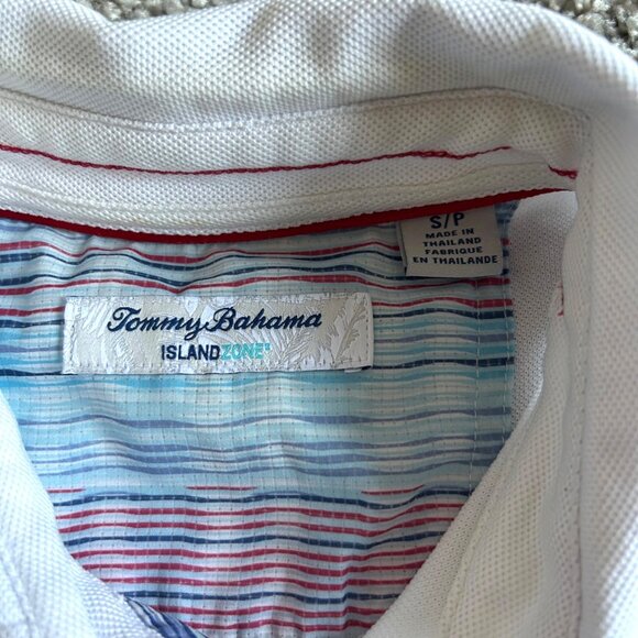 Tommy Bahama Men's Sz Small IslandZone Polo Shirt White American Flag Marlin - Picture 5 of 9